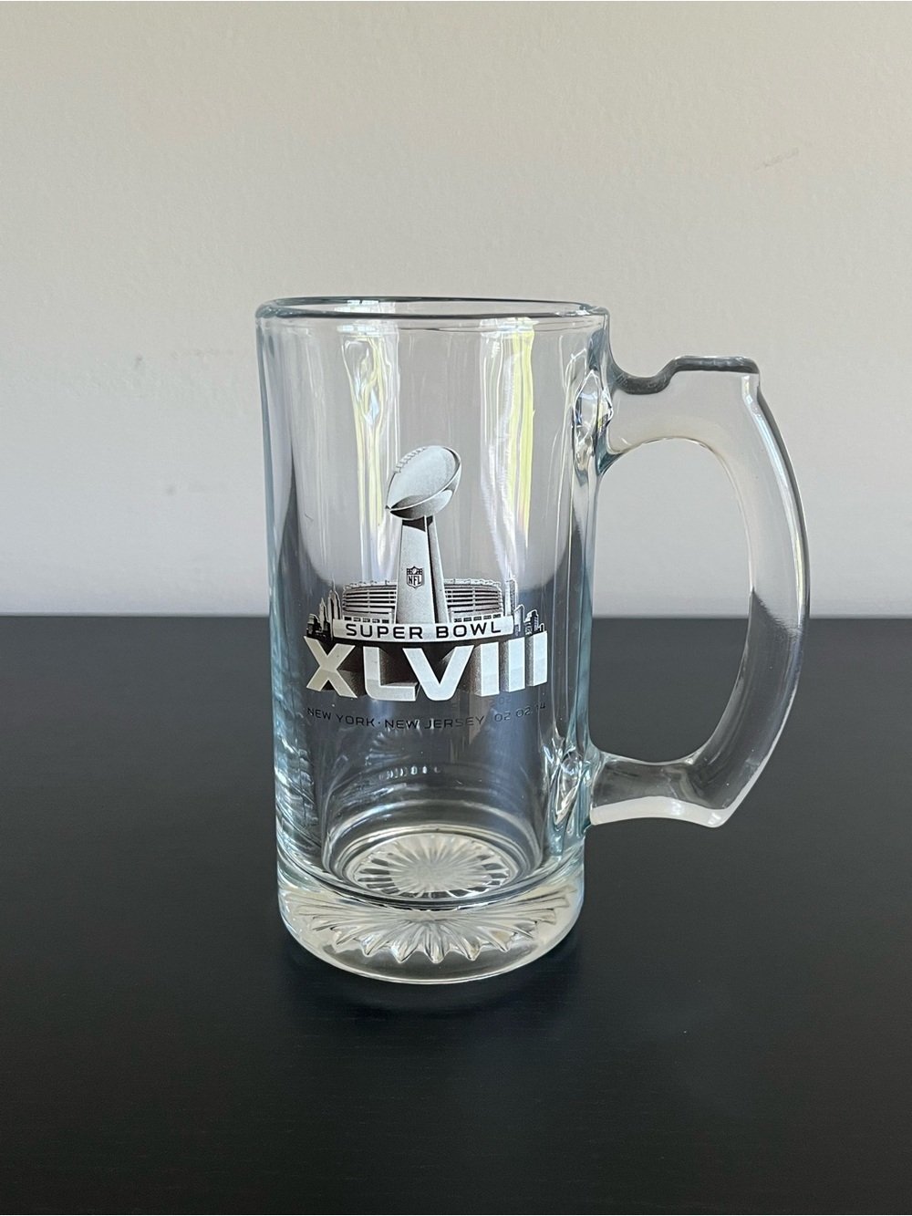 NFL Super Bowl XLVIII Beer Glass Mug New York Jersey 2014 13oz